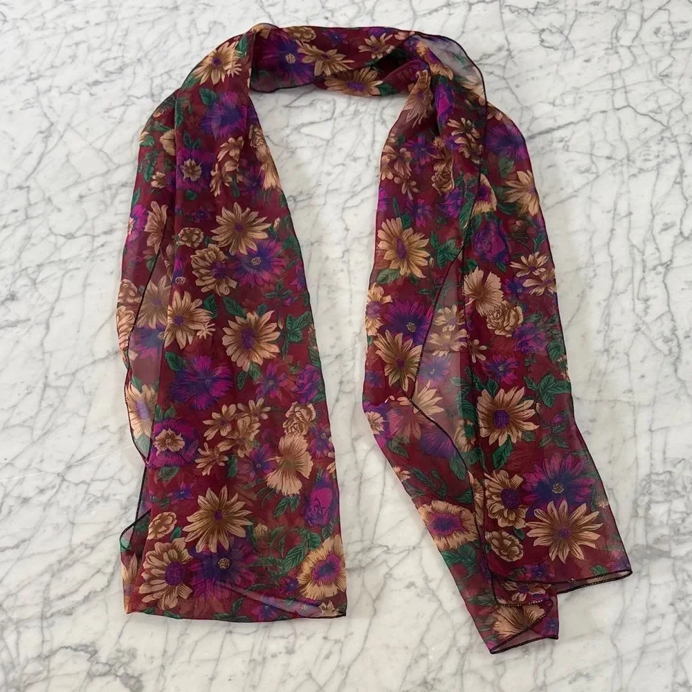 Floral Sheer Scarf Head Wrap- Multicolor